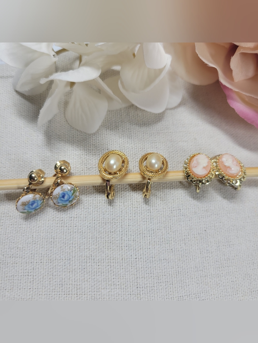 Three Pairs Of Dainty Cottagecore Clip Back Earrings Monet Etc